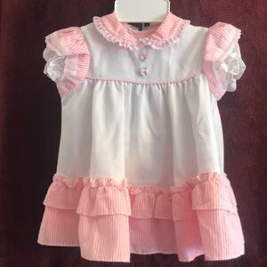 Baby girls, pink/white dress, short sleeve, Size 18 months